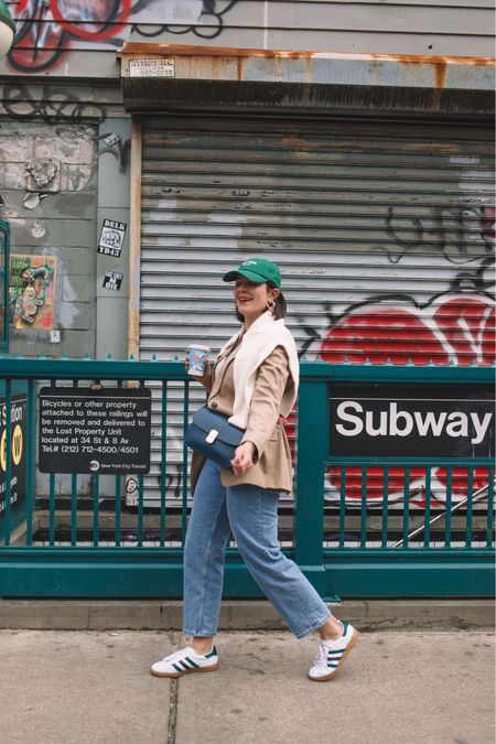 Everlane way high Jean. Adidas gazelle. Everlane blazer and sweater. Sezane bag. Casual spring outfits. Fall outfits  

#LTKshoecrush #LTKstyletip #LTKSeasonal