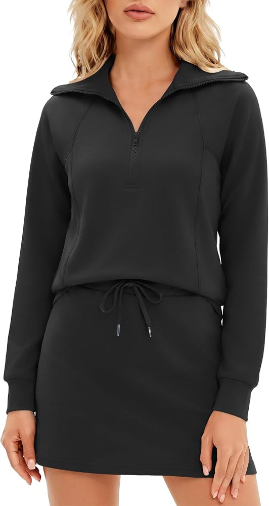 Half Zip Women 2 Piece Skorts Sets Athletic Sweatshirt Outfits | Amazon (US)