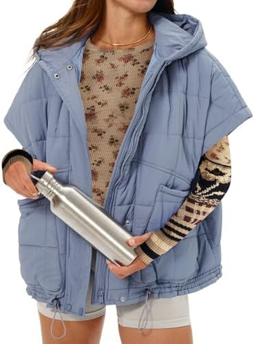 Gacaky Quilted Vest for Women Oversized Stand Collar Cap Sleeve Puffer Jacket Warm Button Zip Up ... | Amazon (US)