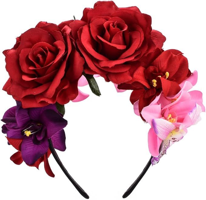 DreamLily Day of The Dead Headband Costume Rose Flower Crown Mexican Headpiece BC40 | Amazon (US)