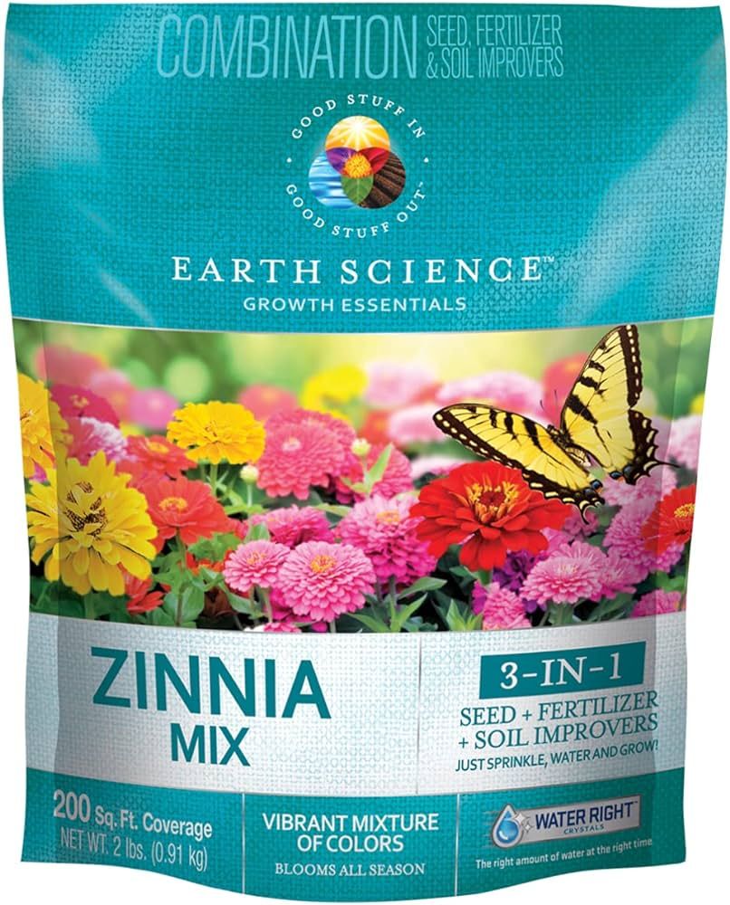 Zinnia Mix from Earth Science (2 lb), 3-in-1 Mix with Premium Wildflower Seed, Plant Food and Soi... | Amazon (US)