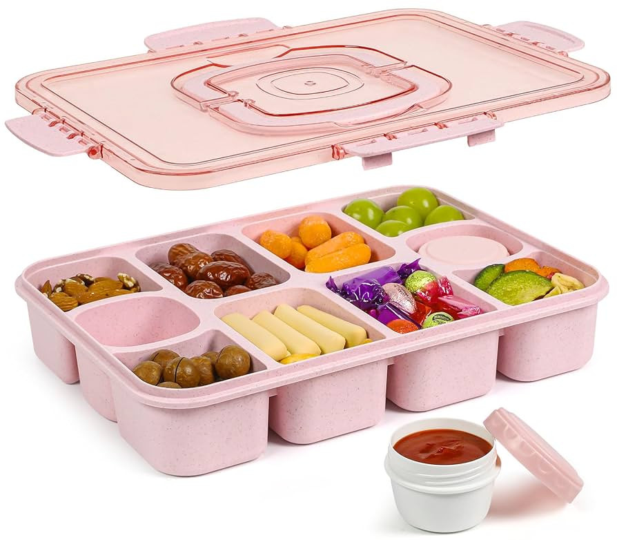 Caperci Snackle Box Container - Large 10-Compartment Divided Serving Tray with Lid and Handle, Bu... | Amazon (US)