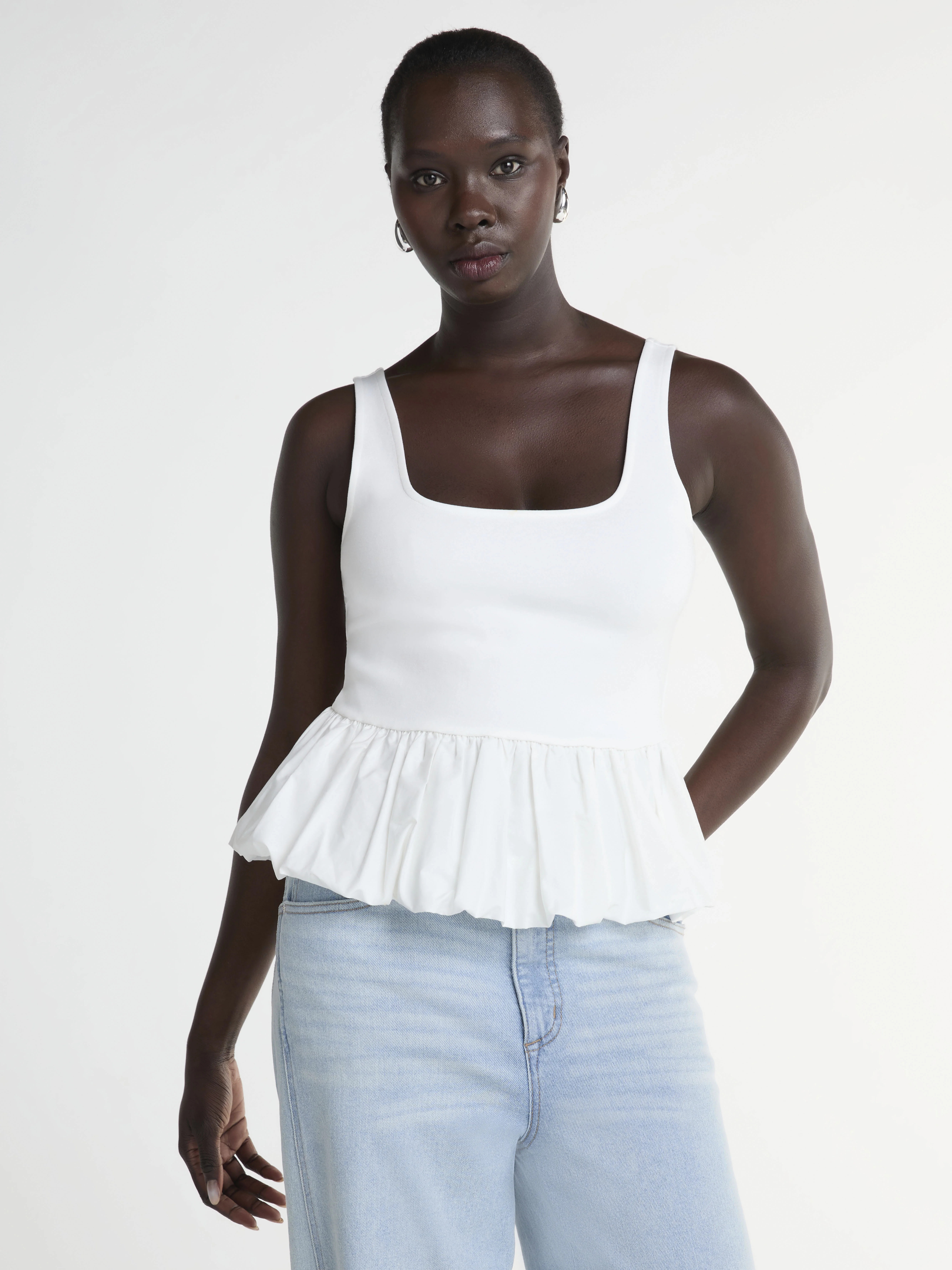 Scoop Women’s Mixed Media Bubble Hem Tank Top, Sizes XS-XXL | Walmart (US)