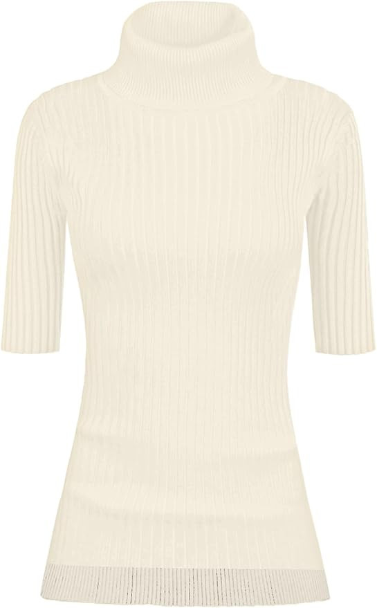 v28 Women Turtleneck 1/2 Half Sleeve Highly Stretchy Ribbed Knit Fitted Sweater | Amazon (US)
