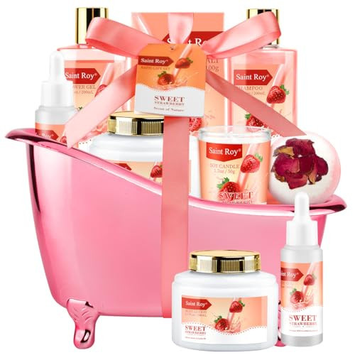 Spa Kit for Women, Bath & Body Gift Set, Home Spa Bath Gift Basket, Strawberry Scented Bath Set Christmas Gifts for Women, Pamper Gifts for Girls & Teens, Birthday Gift, Bath Self Care Gift | Amazon (US)