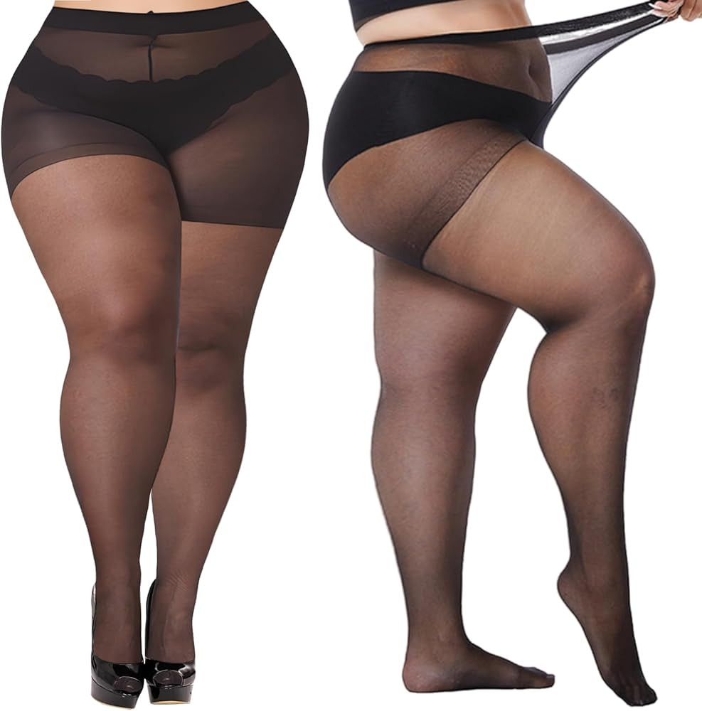 Buauty Plus Size Sheer Tights for Women, 20D High Waist Black Pantyhose Stockings for women Contr... | Amazon (US)