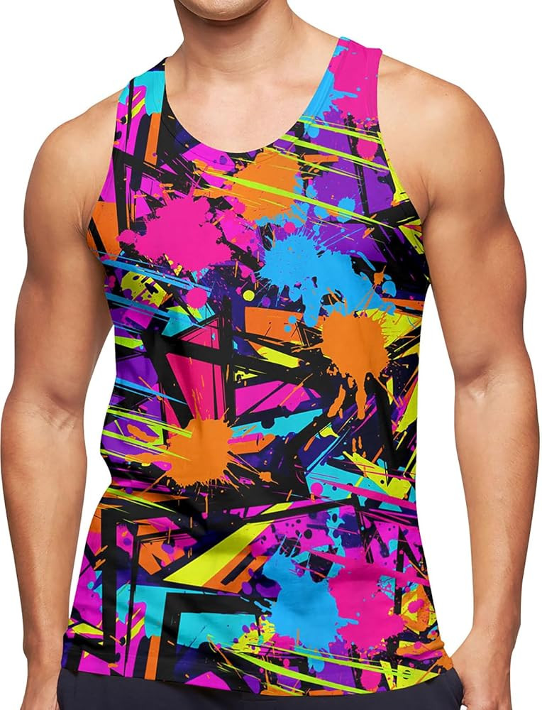 RAISEVERN Mens Tank Tops Summer Sleeveless Tee Cool Workout T-Shirts Beach Novelty Undershirts | Amazon (US)