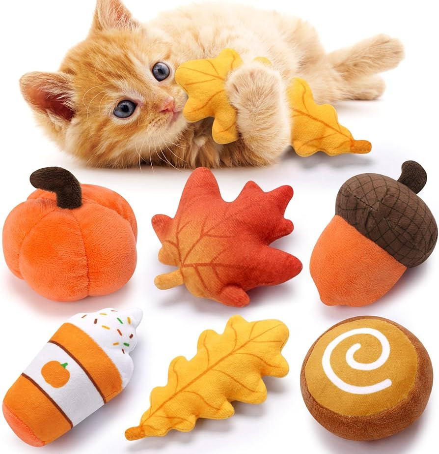 Petsinurarea Fall Catnip Toys Pumpkin Oak Maple Leaf Chew Bite Resistant Chew Toys for Cats Bored... | Amazon (US)