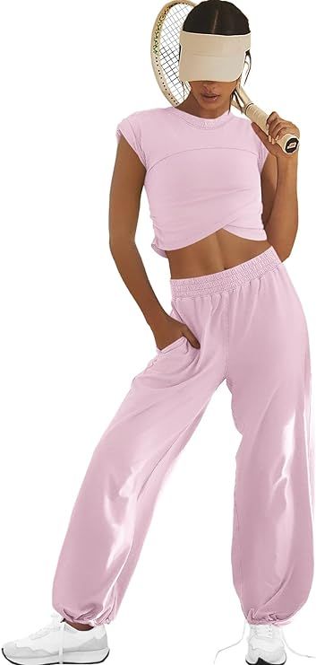 LAMISSCHE Womens Loungewear Set 2 Piece Outfits Sets Cropped Tops and Wide Leg Pants with Pockets... | Amazon (US)