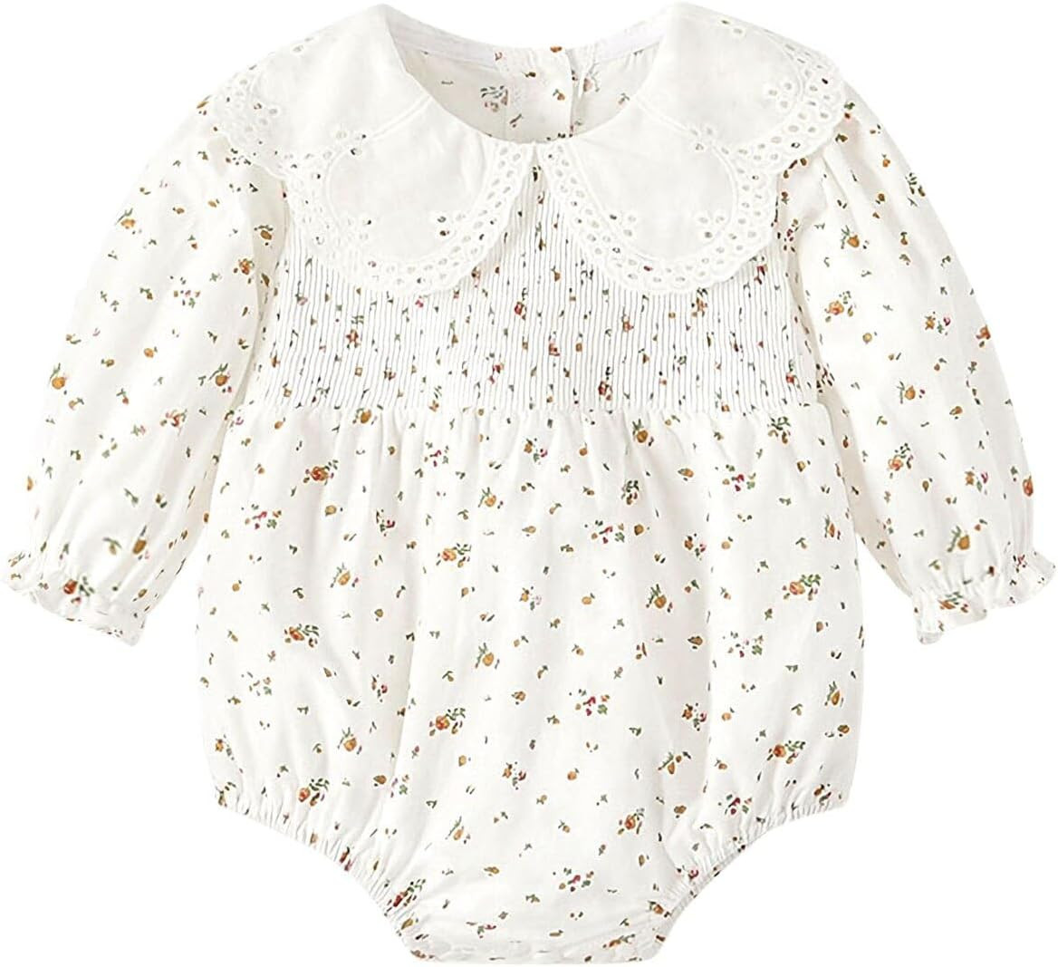 Curipeer Infant Baby Girls Floral Romper Casual Long Sleeve Jumpsuit for Summer | Amazon (US)