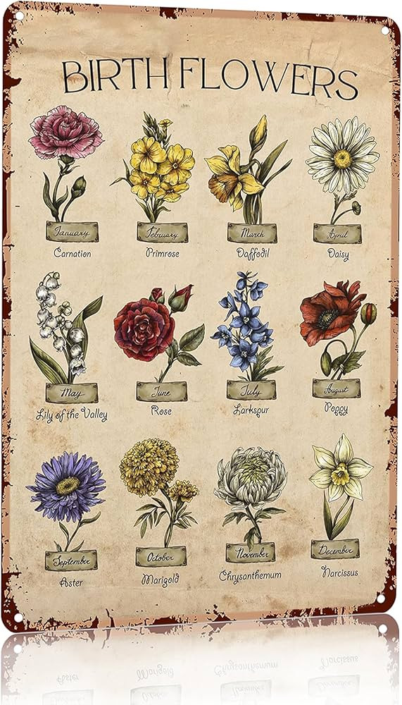 Bestylez Garden Gifts Vintage Gardening Signs Mom Grandma Birth Month Flower Tin Sign for Home Ga... | Amazon (US)