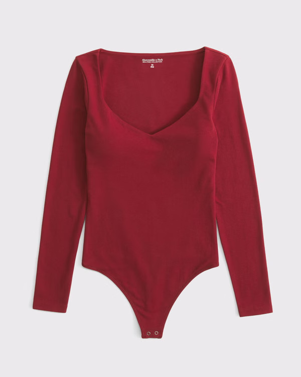 Women's Bra-Free Cotton-Blend Seamless Fabric Deep-V Bodysuit | Women's Tops | Abercrombie.com | Abercrombie & Fitch (US)