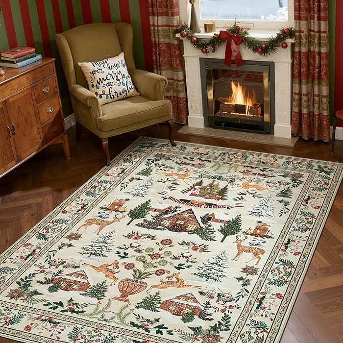 jinchan Christmas Rug 5x7 for Living Room Bedroom Holiday Decorative Rug for Dining Room Foyer Ch... | Amazon (US)