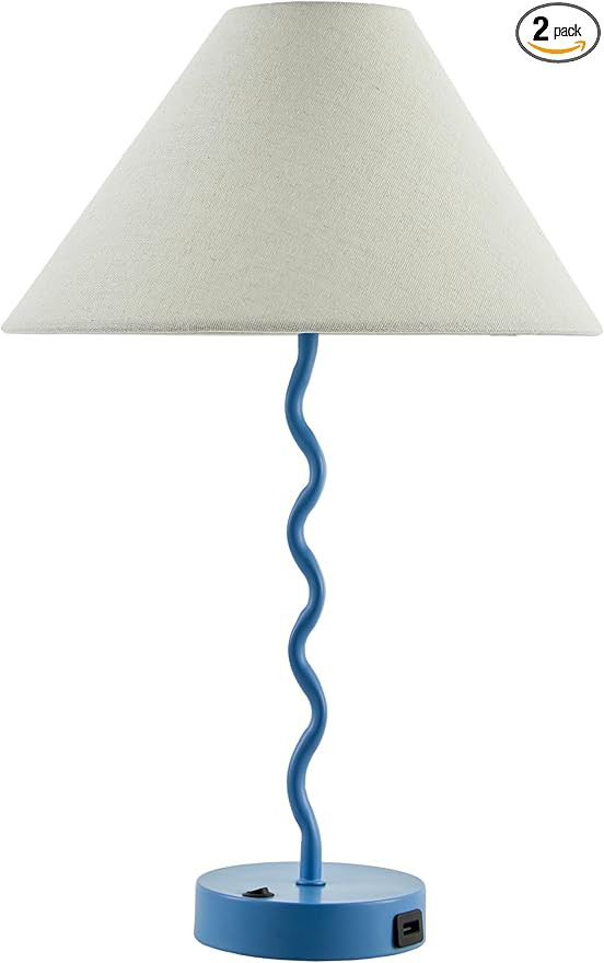 Mark&Day Table Lamps, Katoya Cottage Blue Bedside Table Lamp Set of 2 for Nightstand Bedroom, Liv... | Amazon (US)