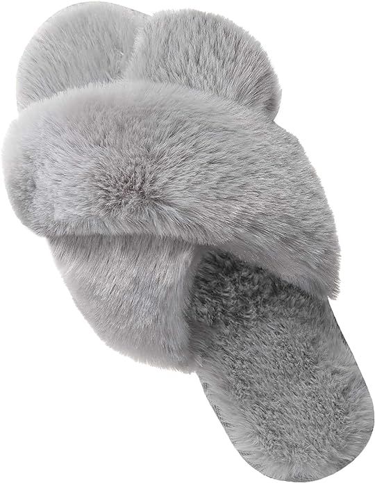 House Slippers for Women, Soft Plush Fuzzy Cozy Open Toe Slippers Fluffy Furry Memory Foam Cross ... | Amazon (US)