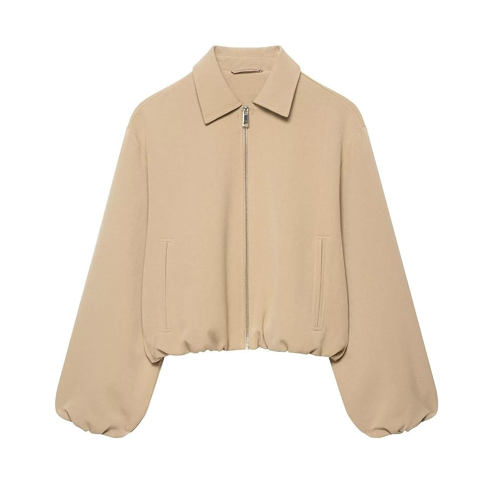 Xunger Women’s Cropped Bomber Jacket Puffed Sleeves Zip Up Trendy Casual Streetwear Outerwear w... | Amazon (US)