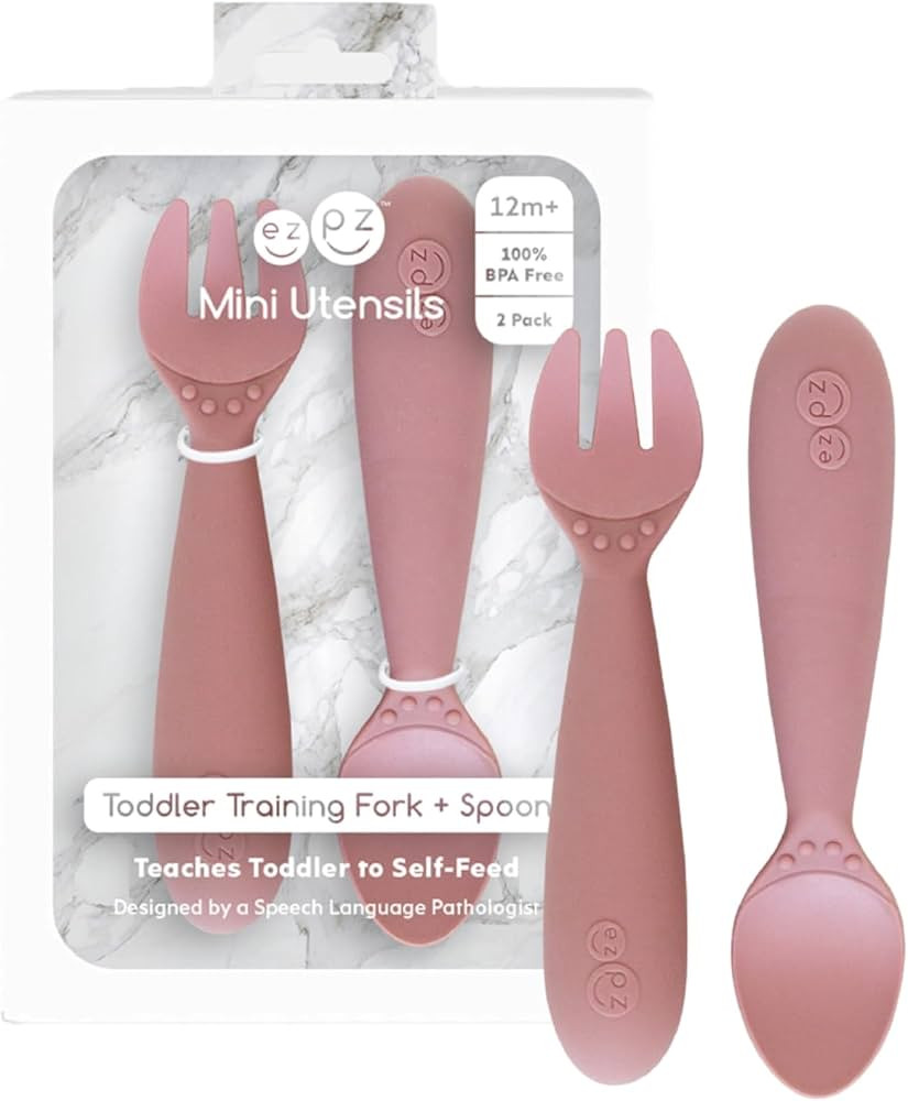 ezpz Mini Utensils - 12 Months+ (Fork & Spoon in Blush) - 100% BPA Free Fork and Spoon - Toddler ... | Amazon (US)