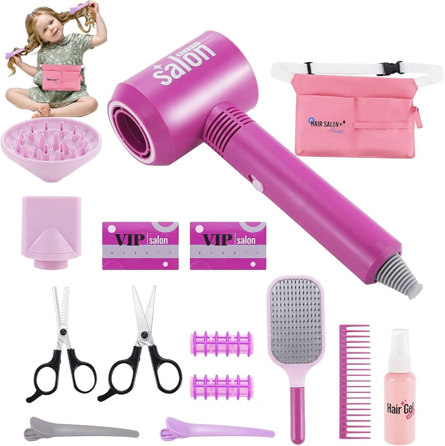 15PCS Hair Salon Toys for Girls，Kids Beauty Salon Toy Kit Pretend Hair Styling Set with Blow Dr... | Amazon (US)