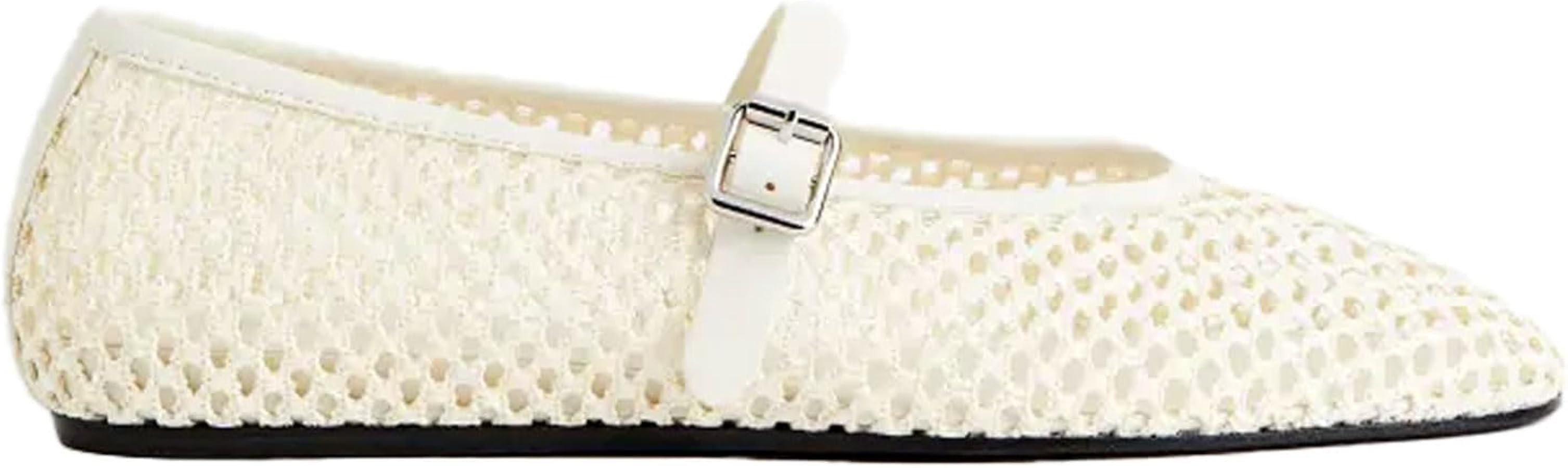 Woven Mesh Ballet Flats for Women with Metal Buckle Strap Fishnet Ballerina Flat Shoes Comfortabl... | Amazon (US)