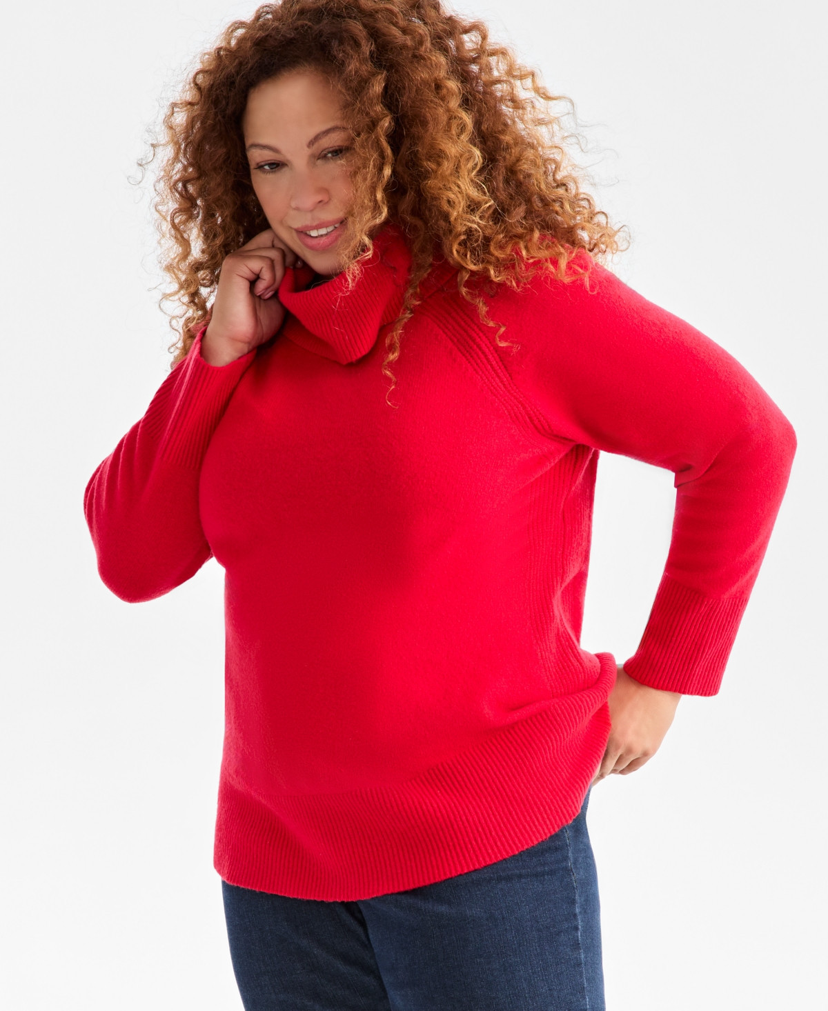 Style & Co Plus Size Cozy Cowl-Neck Long-Sleeve Sweater, Macy's Exclusive - Tango Red | Macy's