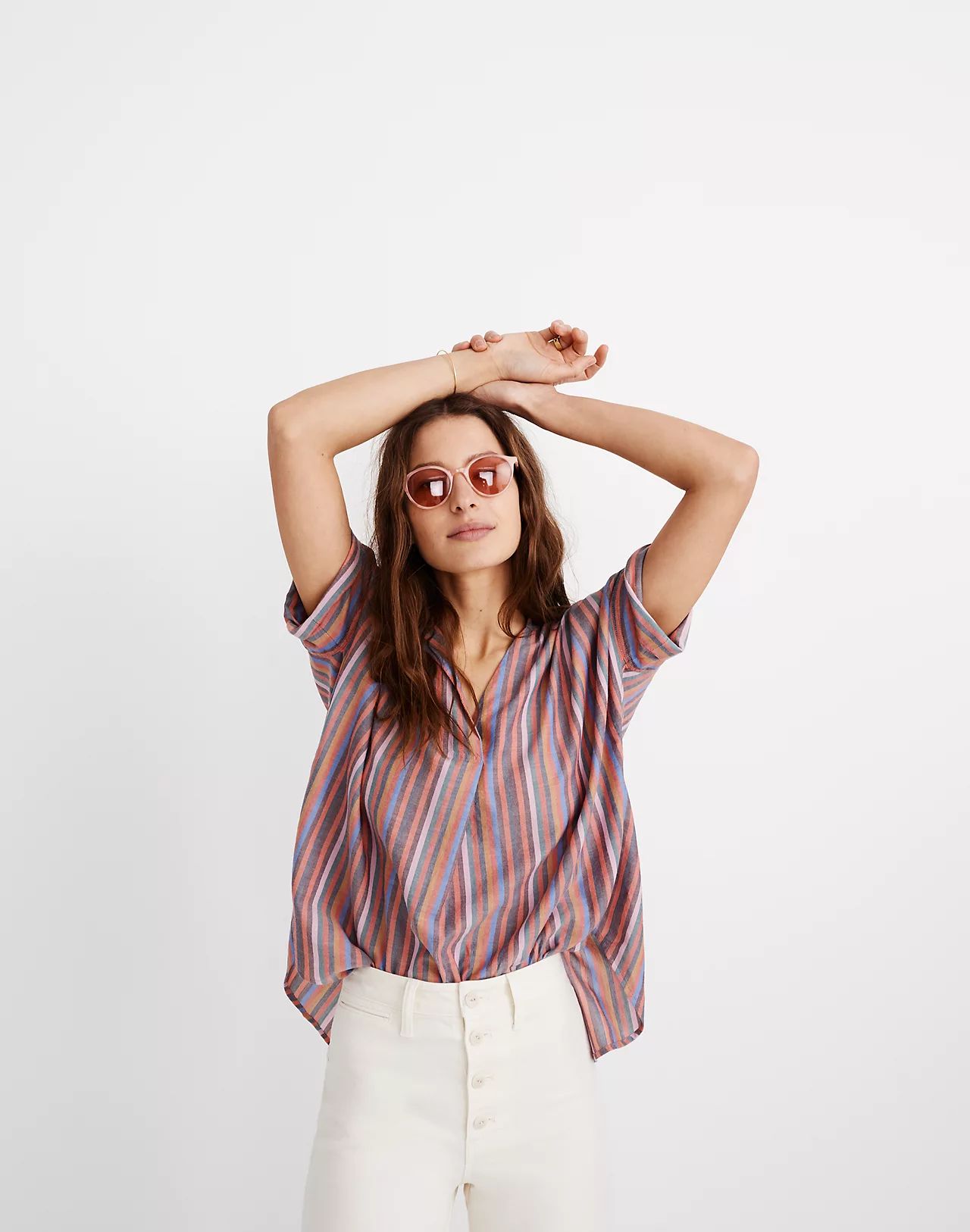 Courier Button-Back Shirt in Rainbow Stripe | Madewell