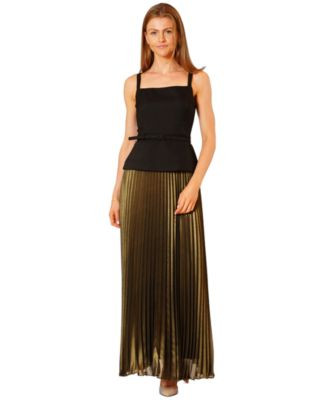 julia jordan Women's Mix Media Belted Pleated Skirt Dress - Black Multi | Macy's