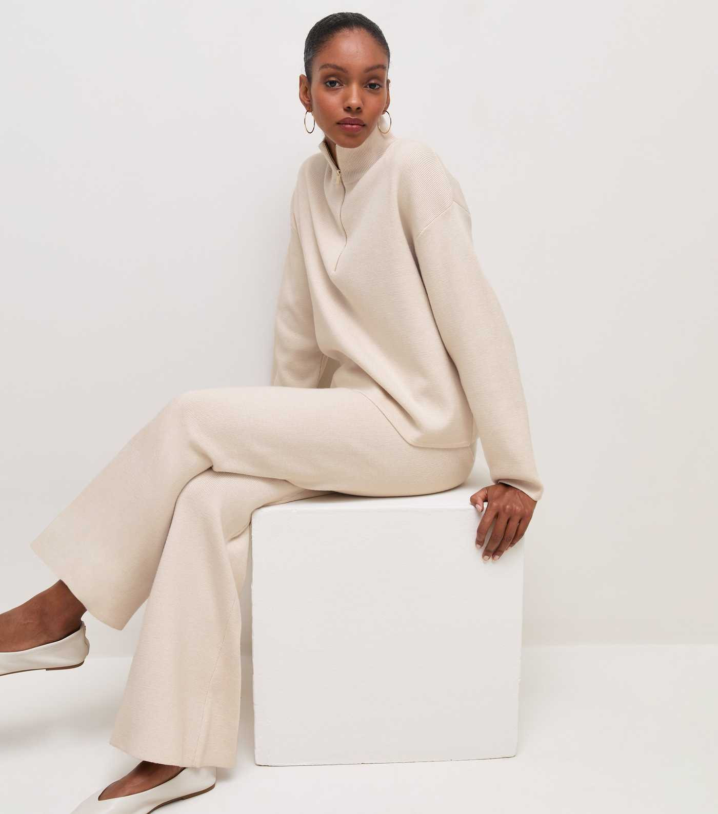 Cream Knit Wide Leg Trouser | New Look | New Look (UK)