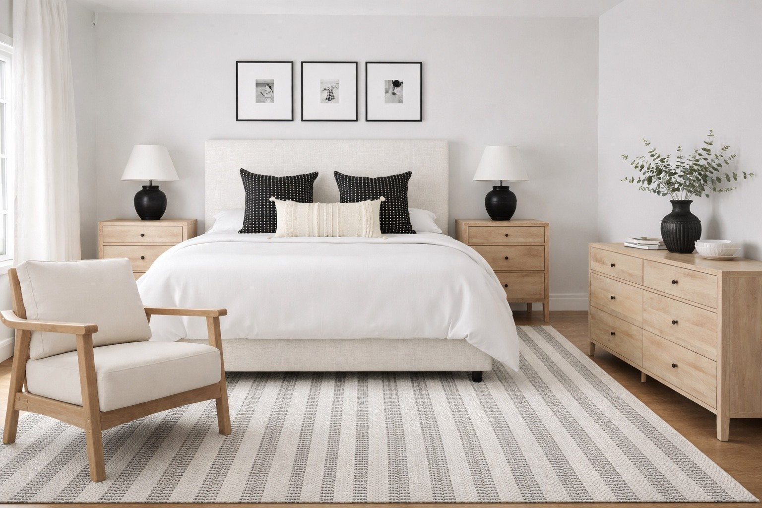 Neutral Bedroom - Master Bedroom Ideas - Black, White, & Light Wood Furniture

master bedroom decor, neutral bedroom design, modern farmhouse bedroom, cozy bedroom aesthetic, minimalist bedroom, neutral home decor, black and white bedroom, wood furniture bedroom, light wood nightstands, upholstered bed frame, white bedding, textured throw pillows, bedroom inspiration, home decor ideas, cozy home styling, Scandinavian bedroom, organic modern bedroom

#LTKHome