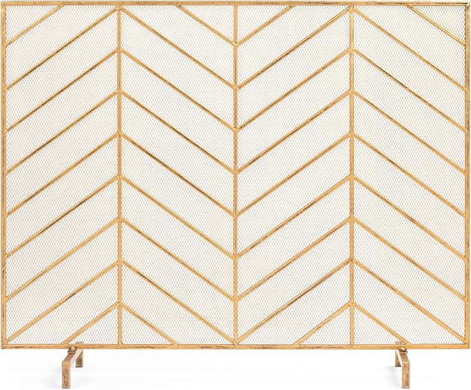 Best Choice Products 38x31in Single Panel Handcrafted Wrought Iron Mesh Chevron Fireplace Screen,... | Amazon (US)