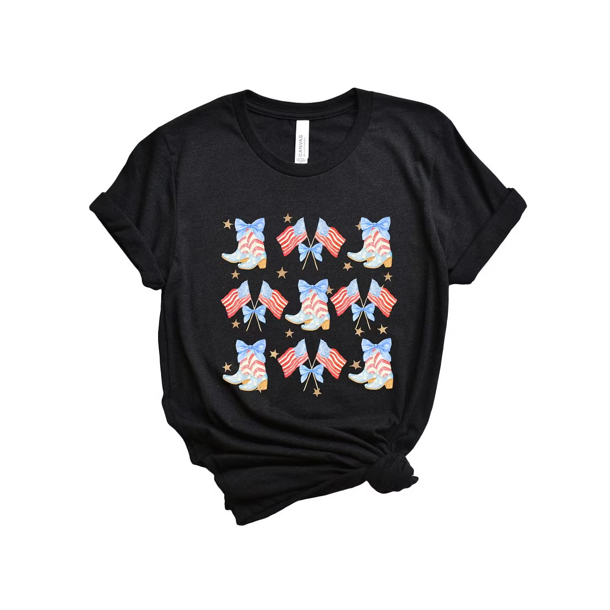 Simply Sage Market Women's Coquette Patriotic Cowgirl Boots Chart Short Sleeve Graphic Tee | Target