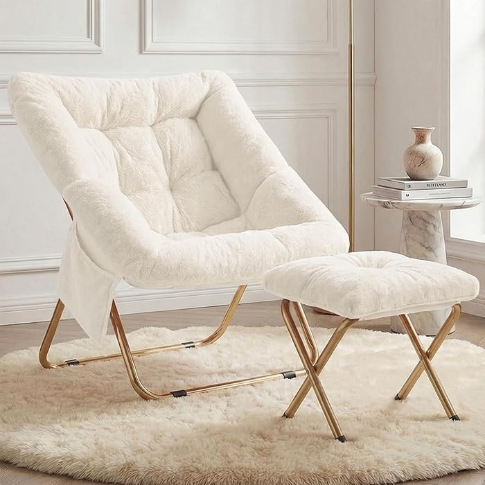 Comfy Saucer Chair for Adults, Foldable Living Room Chairs, Soft Faux Fur Lounge Chair for Bedroo... | Amazon (US)