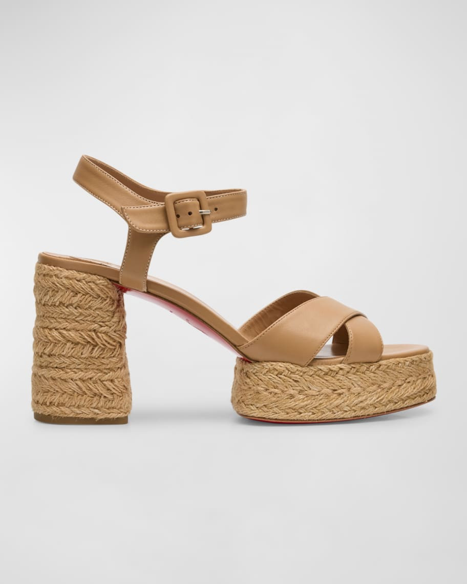 Christian Louboutin Calakala Leather Crisscross Red Sole Espadrille Sandals | Neiman Marcus
