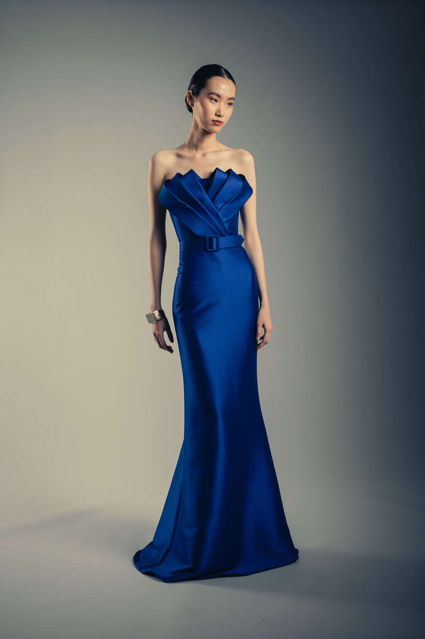 Strapless Mermaid Gown with Architectural Bodice | Badgley Mischka
