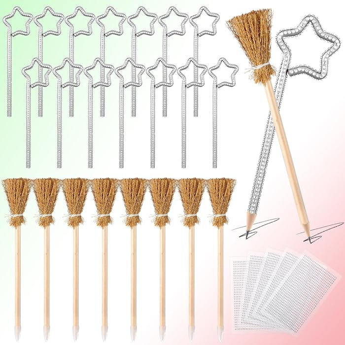 28 Pcs Witch and Princess Party Favors Include 14 Witch Broom Pencils Bulk 14 DIY Princess Star S... | Amazon (US)