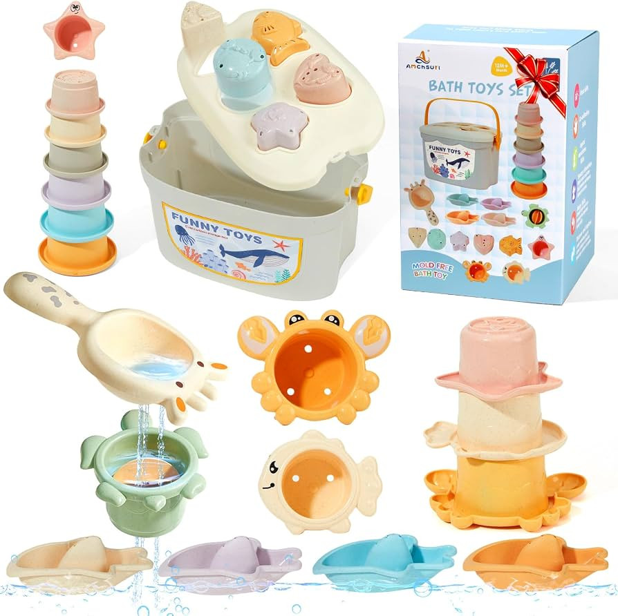 Baby Bath Toys, 21PCS | Easy Clean & Mold Free Bath Toys for Babies 6-12 Months | Educational Sha... | Amazon (US)