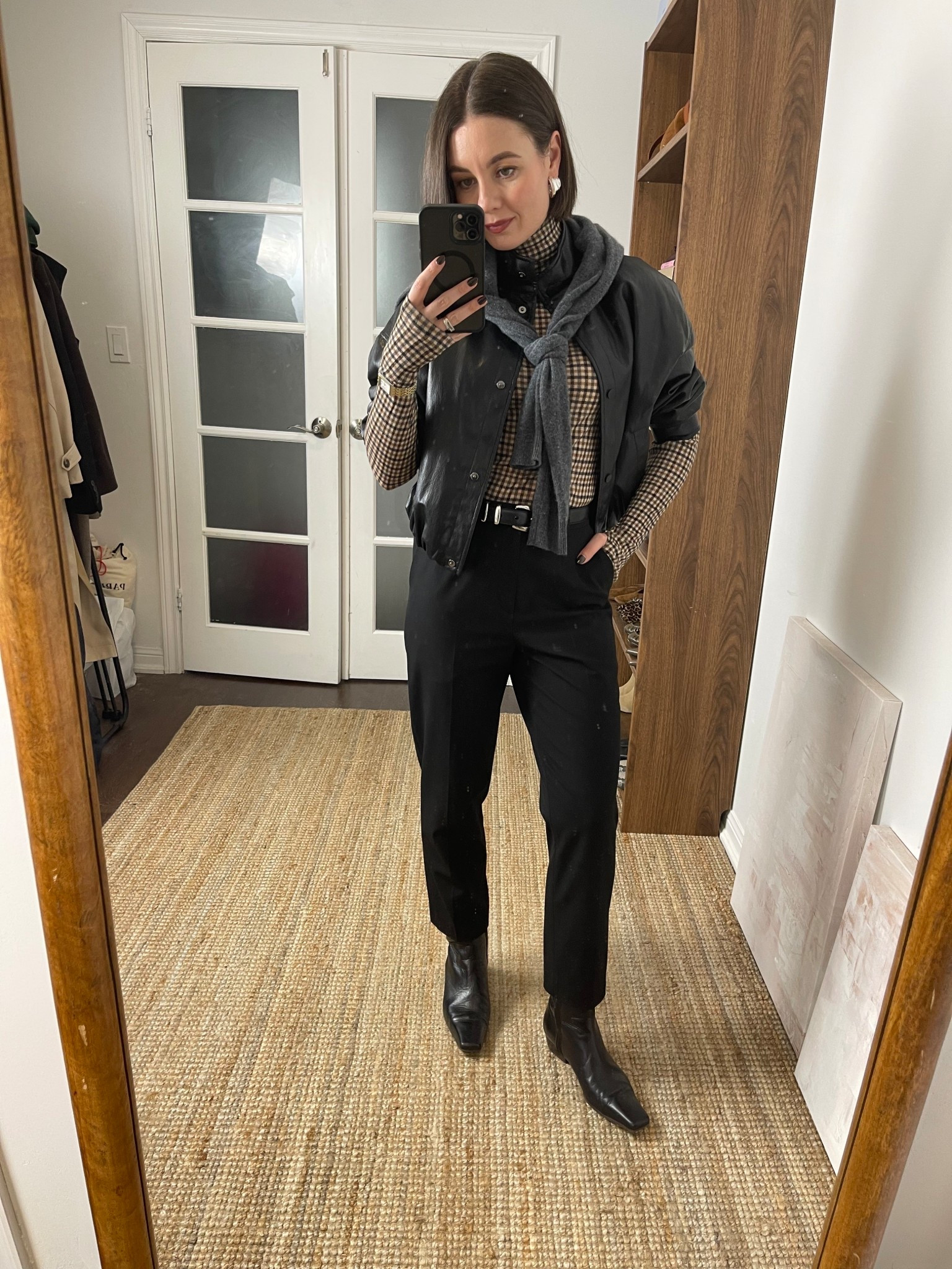 Cigarette pants (xs), turtleneck (s), faux leather bomber (s), ankle boots

#LTKFindsUnder100 #LTKWorkwear #LTKSeasonal