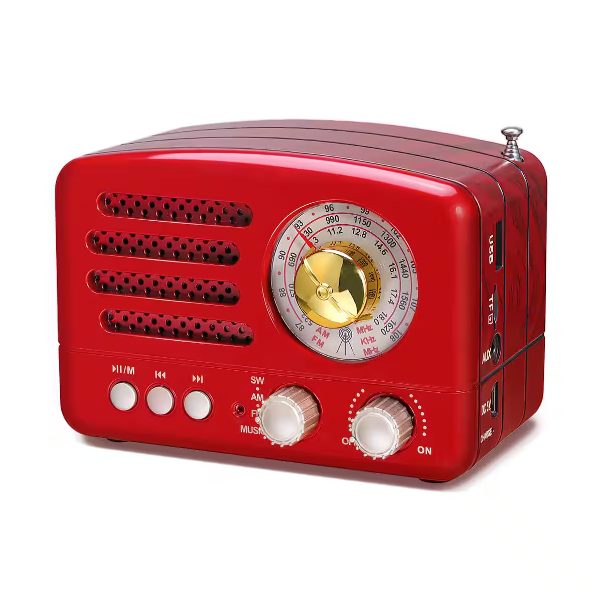 Dazzed Corner - Rechargeable Portable Speaker, Retro AM/FM Radio with Bluetooth - Red | Best Buy U.S.