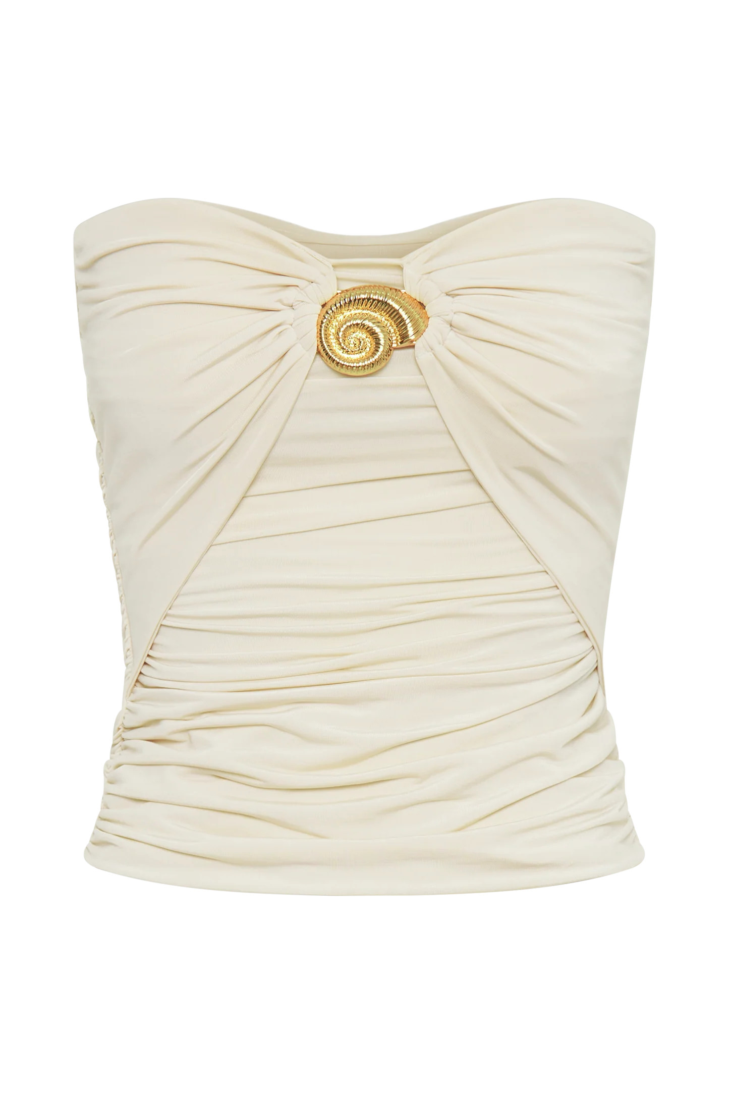 Winslet Strapless Slinky Longline Top With Shell Hardware - Ivory | MESHKI US