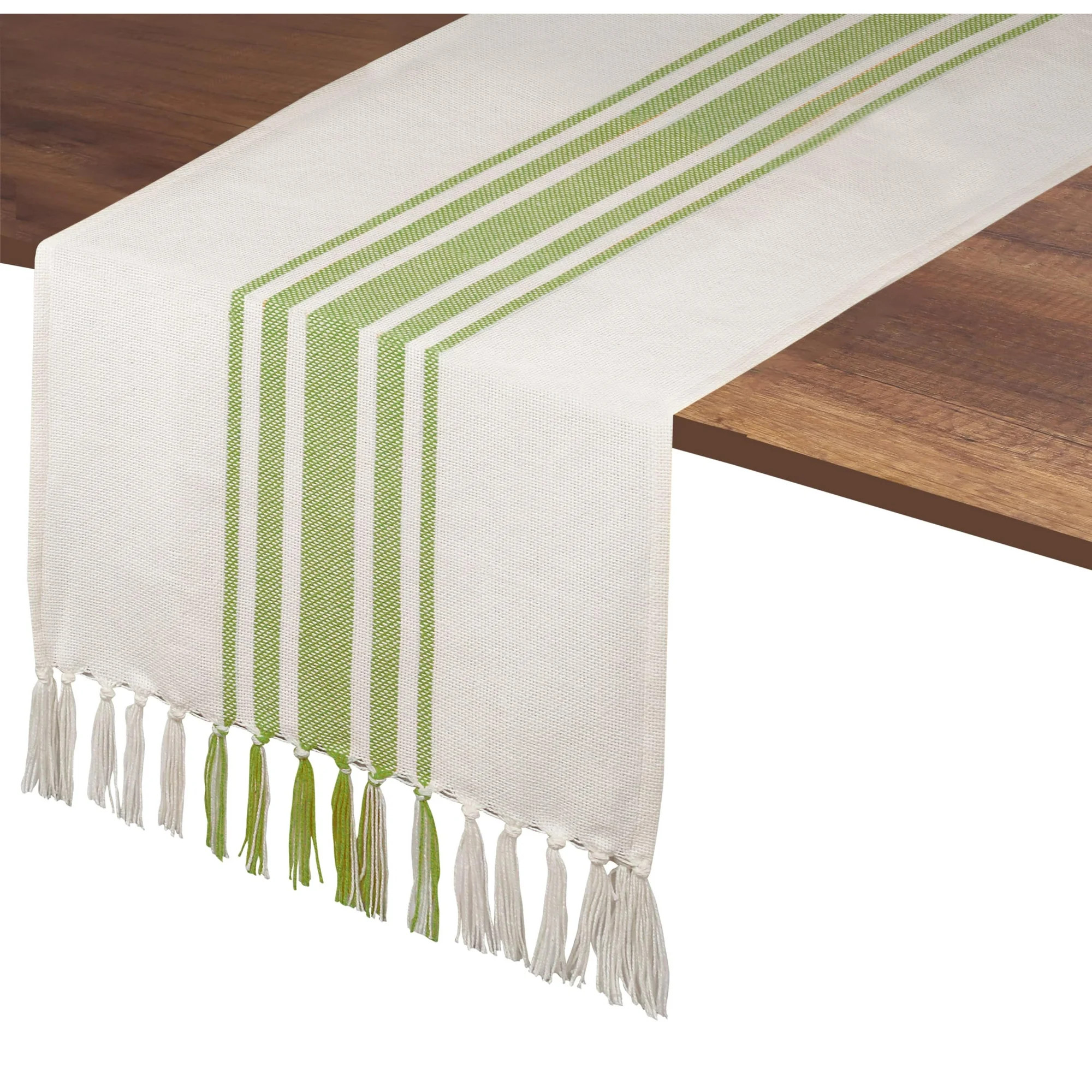 Native Fab Dining Stripe Table Runner with Tassels 100% Cotton, 14"x108", Mint Green | Walmart (US)