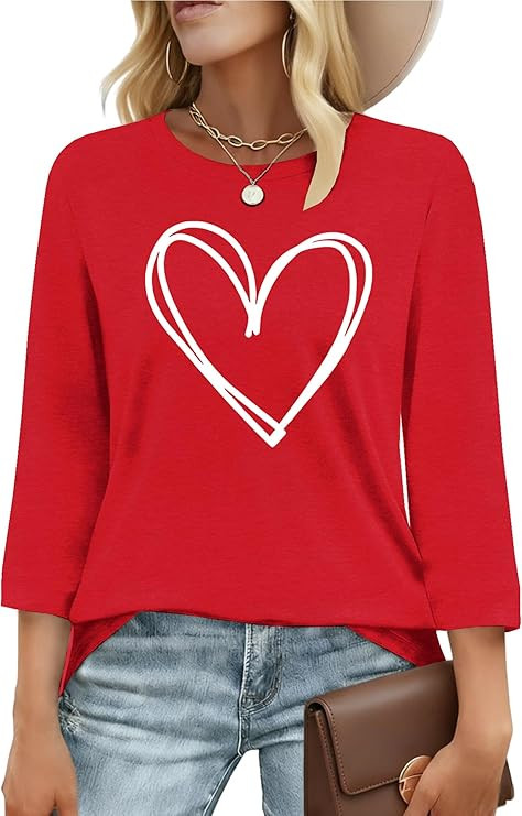 Valentines Shirts for Women: 3/4 Sleeve Heart Letter Print T-Shirt Casual Valentine Day Gift for ... | Amazon (US)