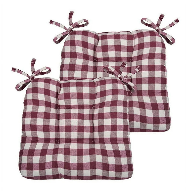 Kate Aurora Country Living Plush Gingham Plaid Checkered Country Farmhouse Chair Cushions/Pads Wi... | Walmart (US)