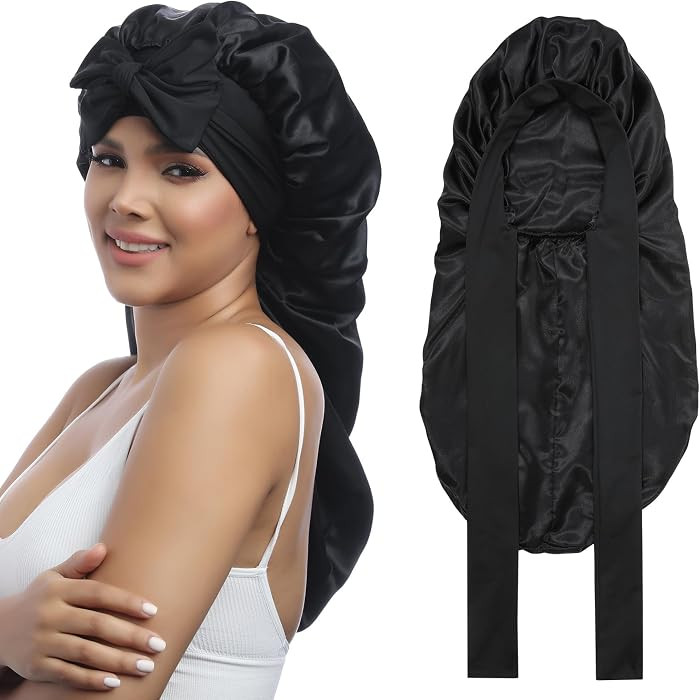 AWAYTR Long Satin Bonnet for Women - Double Layer Elastic Silk Bonnet for Braids Hair Sleeping Ca... | Amazon (US)