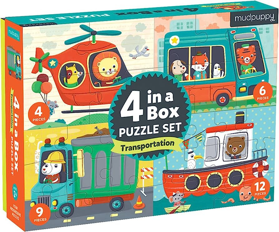 Mudpuppy Transportation 4-in-a-Box Puzzles, Ages 2-5, Each Measures 6 x 8 - Chunky Puzzles with 4... | Amazon (US)