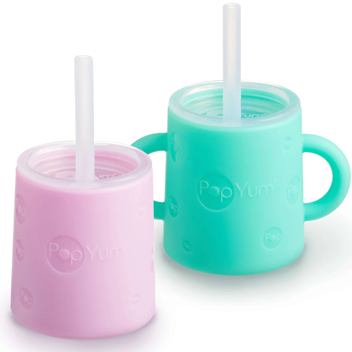 PopYum Silicone Training Cup with Straw + Lid 2-Pack (green, pink) | PopYum