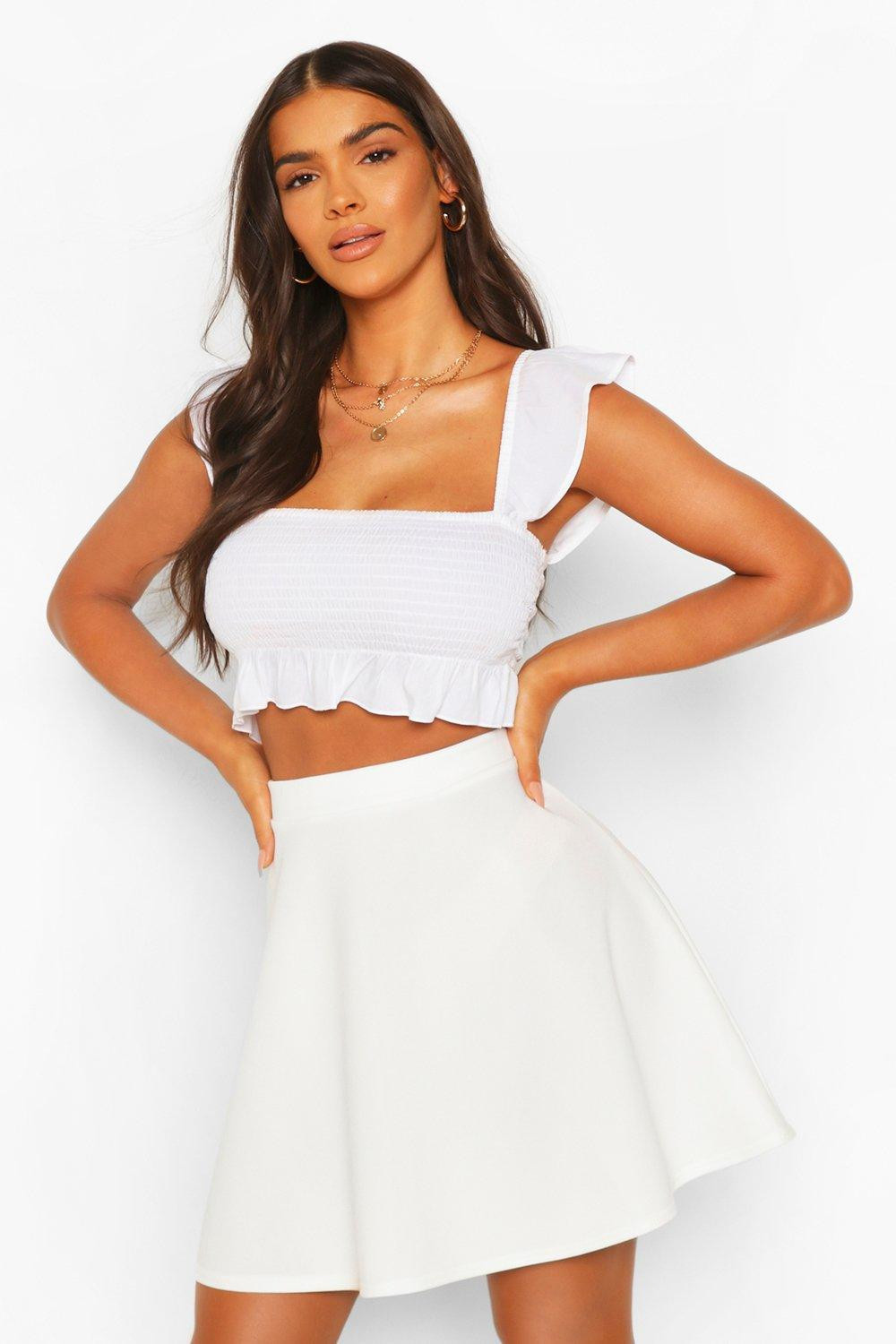Womens Basic Fit And Flare Skater Skirt - White - 2 | Boohoo.com (US & CA)