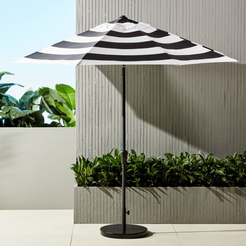 Shadow Round Black and White Stripe Umbrella with BaseCB2 Exclusive  | In stock and ready for del... | CB2