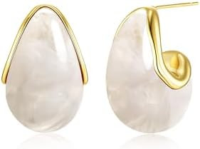 Oval C Shape Chunky Dangle 18K Gold Plated Hoops with Colored Resin Gemstone Statement Earrings f... | Amazon (US)