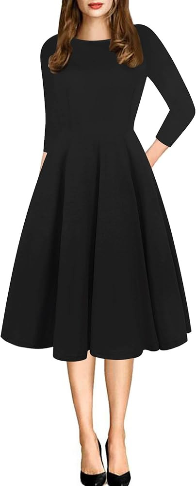 oxiuly Women's Vintage Patchwork Pockets Puffy Swing Casual Party Dress OX165 | Amazon (US)