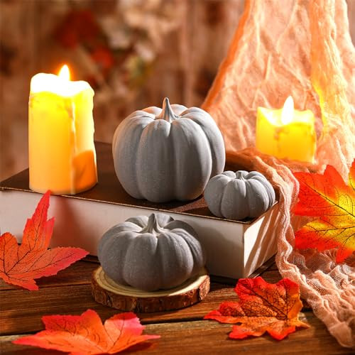 Anglechic 3 Pcs Fall Terracotta Pumpkins Decoration Vintage Farmhouse Autumn Artificial Handmade Concrete Pumpkins for Home Thanksgiving Fall Harvest Party Table Indoor Outdoor Decoration | Amazon (US)