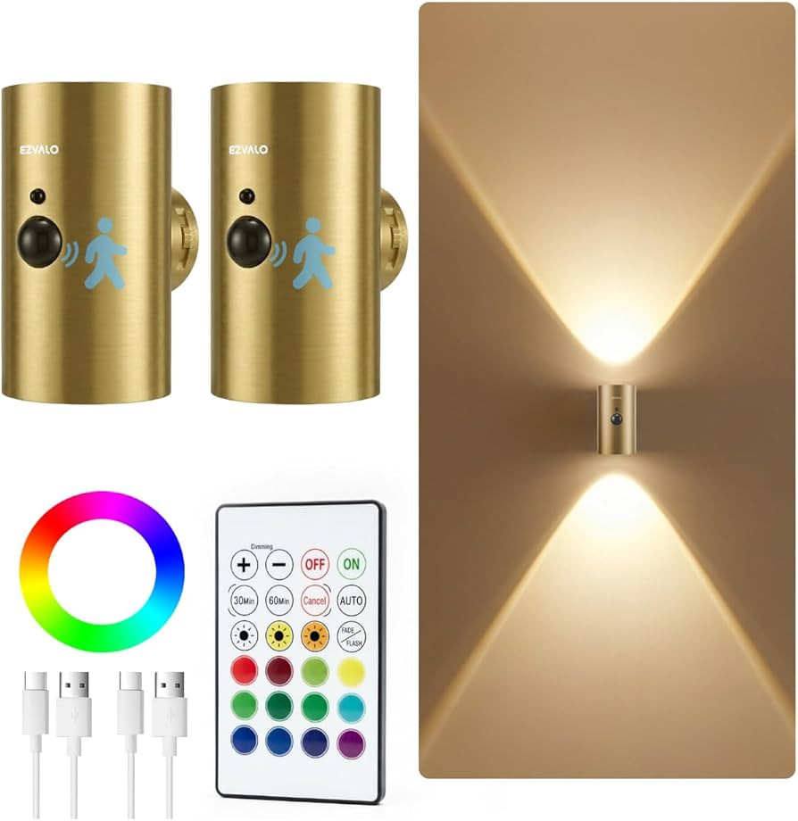 EZVALO Motion Sensor Wall Sconces with Remote, Rechargeable Battery Operated 4000mAh Wall Lights,... | Amazon (US)